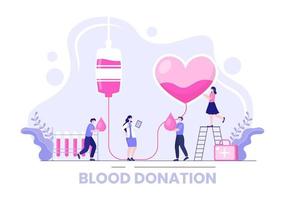 hou van liefdadigheid of bloeddonatie via een team van vrijwilligers die samenwerken om te helpen en donaties te verzamelen voor poster of banner in platte ontwerpillustratie vector