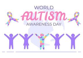 wereld autisme-bewustzijnsdag met hand- en puzzelstukjes geschikt voor wenskaart, poster en spandoek in platte ontwerpillustraties vector