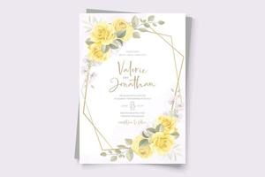 bruiloft kaartsjabloon met handgetekende gele bloemen ornamenten thema vector