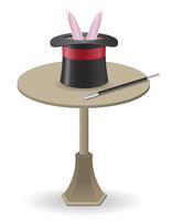 Toverstaf en cilinder hoed op de tafel vector illustratie