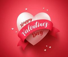 happy Valentijnsdag vector banner ontwerp met typografie en realistische witte hartvorm en elementen in een lint voor Valentijnsdag wenskaart. vectorillustratie.