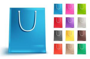 boodschappentassen vector set geïsoleerd in wit. kleurrijke papieren zakcollectie met blauw en andere kleuren voor winkelen en marktontwerpelementen. vectorillustratie.