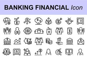 geld of financiële vector icon set. dollar munt, geld stapel, portemonnee, bankbiljet financiën symbolen.