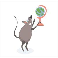 illustratie van een rat met een wereldbol op wit wordt geïsoleerd vector