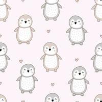 pinguïn met hartjes op roze achtergrond baby naadloze patroon hand getekende cartoon patroon voor babykleding, deken patroon of print behang vectorillustratie vector