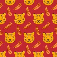 naadloos nieuwjaar Chinees tijgerpatroon met tak op rode achtergrond voor bedrukking, stof, textiel vector