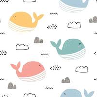 walvis naadloze patroon zee dier achtergrond voor kinderen. hand getekend ontwerp in cartoon-stijl. gebruik voor textiel, prints, wallpapers, vectorillustraties. vector