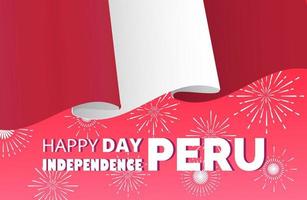 Peru gelukkige onafhankelijkheidsdag in 28 juli wenskaart concept vector. viering kleurrijke achtergrond met vuurwerk, sparkles, vlag en tekst voor website, bestemmingspagina, flyer, poster. vector