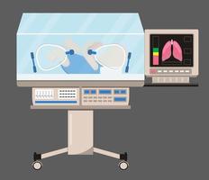 couveuse en neonatale intensive care met luchtvochtigheid en zuurstofsensor voor zieke baby's. neurologie concept vector. reanimatieapparatuur voor premature verpleging vector