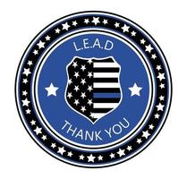 De dag van de rechtshandhaving wordt elk jaar op 9 januari gevierd in de VS. politie schild met ons vlag en leiden slogan. platte vector met sterren voor flyer, kaart, web, banner, embleem