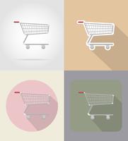 trolley van producten in supermarkt plat pictogrammen vector illustratie