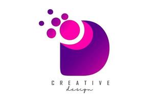 d stippen letter logo met paars roze bubbels vectorillustratie. vector