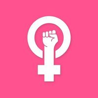 feminisme protest symbool. blanke vrouw eerst, vrouwenrechten. symbool van de feministische beweging. girl power teken. roze arm silhouet op roze achtergrond. vector illustratie