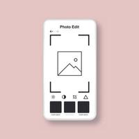 sjabloon van foto-editor. smartphone-interfacemodel met mobiele app voor het bewerken van foto's. vector