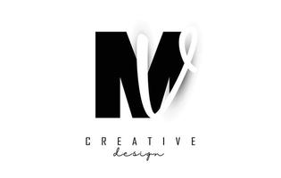 letters mv-logo met een minimalistisch ontwerp. letters m en v met geometrische en handgeschreven typografie. vector