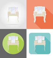 ijdelheid tafel oude retro meubels instellen plat pictogrammen vector illustratie