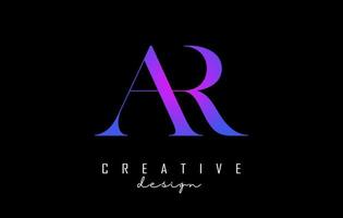 kleurrijke roze en blauwe ar ar brieven ontwerp logo logo concept met serif-lettertype en elegante stijl vectorillustratie. vector