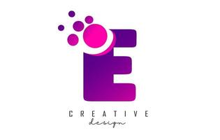 e stippen brief logo met paars roze bubbels vectorillustratie. vector