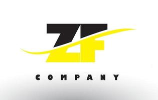 zf zf zwart en geel letterlogo met swoosh. vector