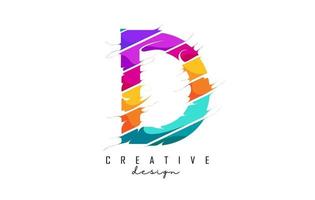 d-letterlogo met creatieve snitten en felle kleuren. vector