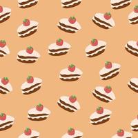 cake met aardbei naadloos patroon. hand getekend . eten, snoep, dessert, textiel, stof behang achtergrond inpakpapier vector
