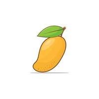 mango fruit met grote groene bladeren geïsoleerd op een witte achtergrond. ontwerpelementen, logo-sjablonen, vegetarische menu-decoratie. vlakke stijl illustratie vector