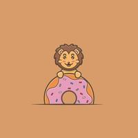 schattige baby leeuw donuts. karakter, mascotte, icoon, logo, cartoon en schattig design. vector