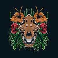 wolf hoofd schedel illustratie in florale stijl voor t-shirt ontwerp en print vector