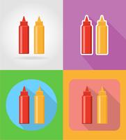 ketchup en mosterd fastfood plat pictogrammen met de schaduw vectorillustratie vector