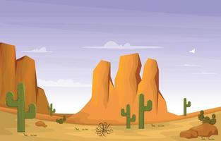 rots klif berg woestijn land cactus reizen vector platte ontwerp illustratie
