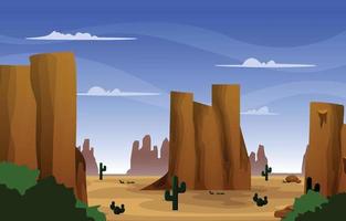 rots klif berg woestijn land cactus reizen vector platte ontwerp illustratie
