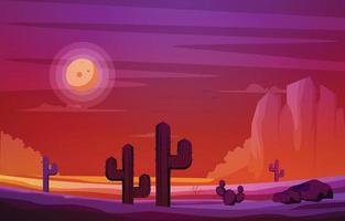 nacht maan woestijn land cactus reizen vector platte ontwerp illustratie