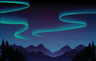kleurrijke aurora borealis hemel licht pijnboom berg avontuur poollandschap illustratie vector