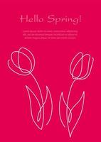lente achtergrondillustratie met eenvoudige en artistieke tulpenlijntekeningen en tekstruimte. vector