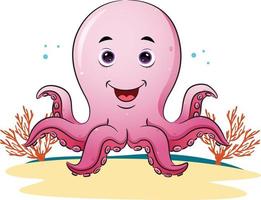 de gelukkige octopus poseert en lacht onder water vector