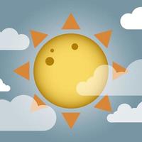 cartoon zon met wolken en blauwe lucht vector