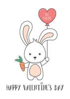 schattig valentijnsdag konijn met wortel en ballon vector