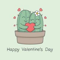 schattig valentijnsdagcactus paar verliefd vector