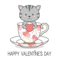 schattige valentijnsdag kat in een kopje vector