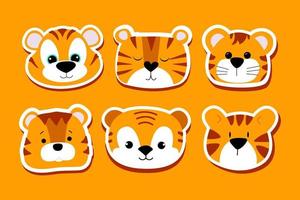 schattige tijger cartoon sticker vector kunst set