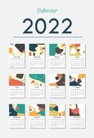 2022 artistieke organische vorm kalender vector sjabloon