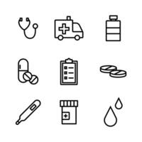 de icon collectie set van medische spullen voor webinterface of elk ontwerpelement vector