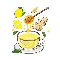 kopje hete thee gemberlimonade mix honing vector