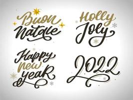 vrolijk kerstfeest nieuwjaar 2022 belettering kalligrafie ontwerpset. vector illustratie