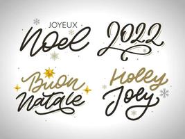 vrolijk kerstfeest nieuwjaar 2022 belettering kalligrafie ontwerpset. vector illustratie