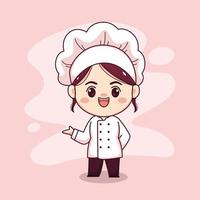 schattig en kawaii vrouwelijke chef-kok cartoon manga chibi vector character design