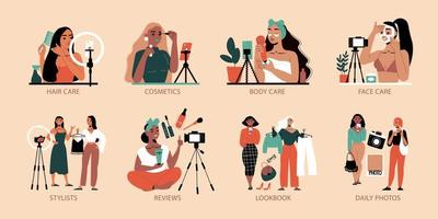 beauty blogger composities set vector