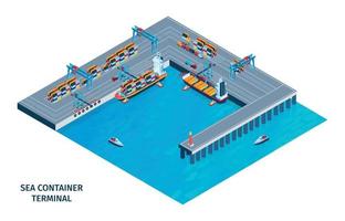 isometrische illustratie van zeecontainerterminal vector