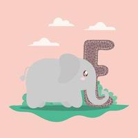 olifant en letter e-kaart vector