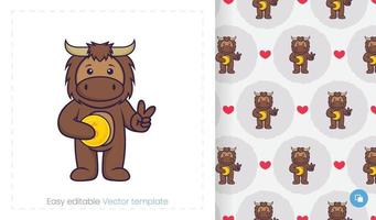 schattig stier mascotte karakter. kan worden gebruikt op stickers, patches, textiel, papier, stof en andere. vector